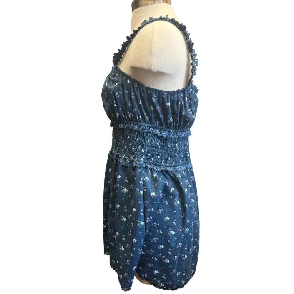 For Love and Lemons Lola Pointelle Floral Lace Mini Dress Blue Cottagecore XL